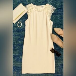 J.Crew Ivory Lace Sleeve Sheath Dress Size 6 | Old Money Luxury Classic Workwear